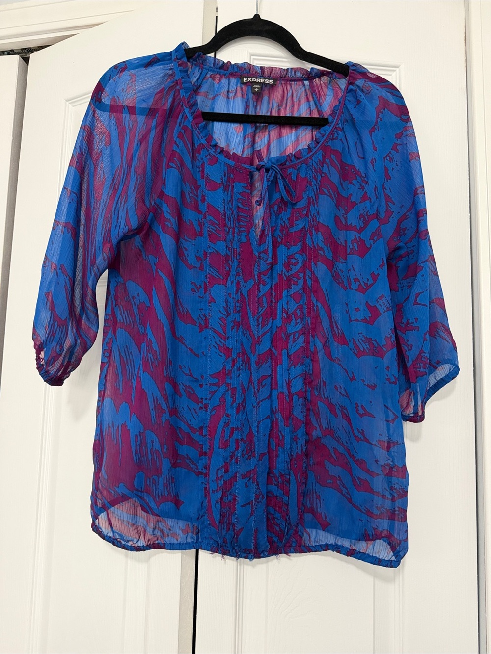Express Blue & Purple Sheer Tie-Front Blouse